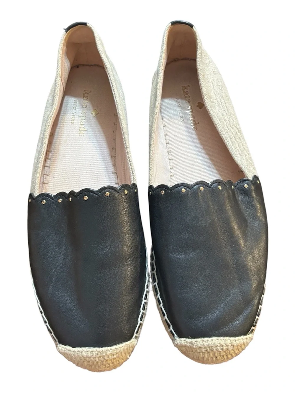 kate spade Black and Cream Scalloped Espadrille Flats